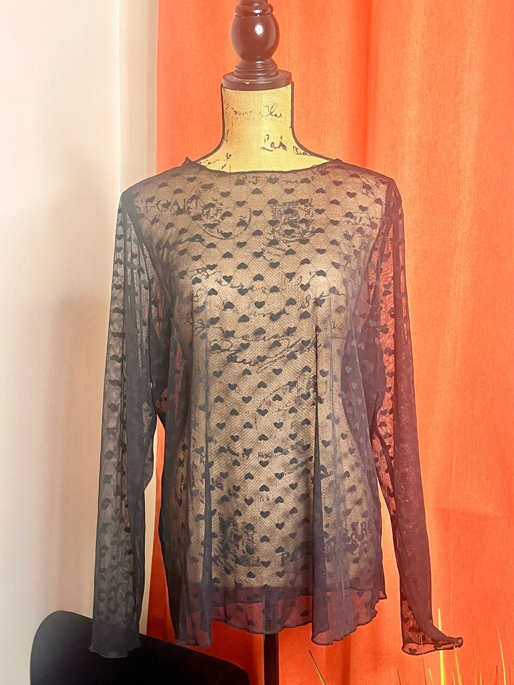 Torrid Sheer Black Heart-Pattern Top